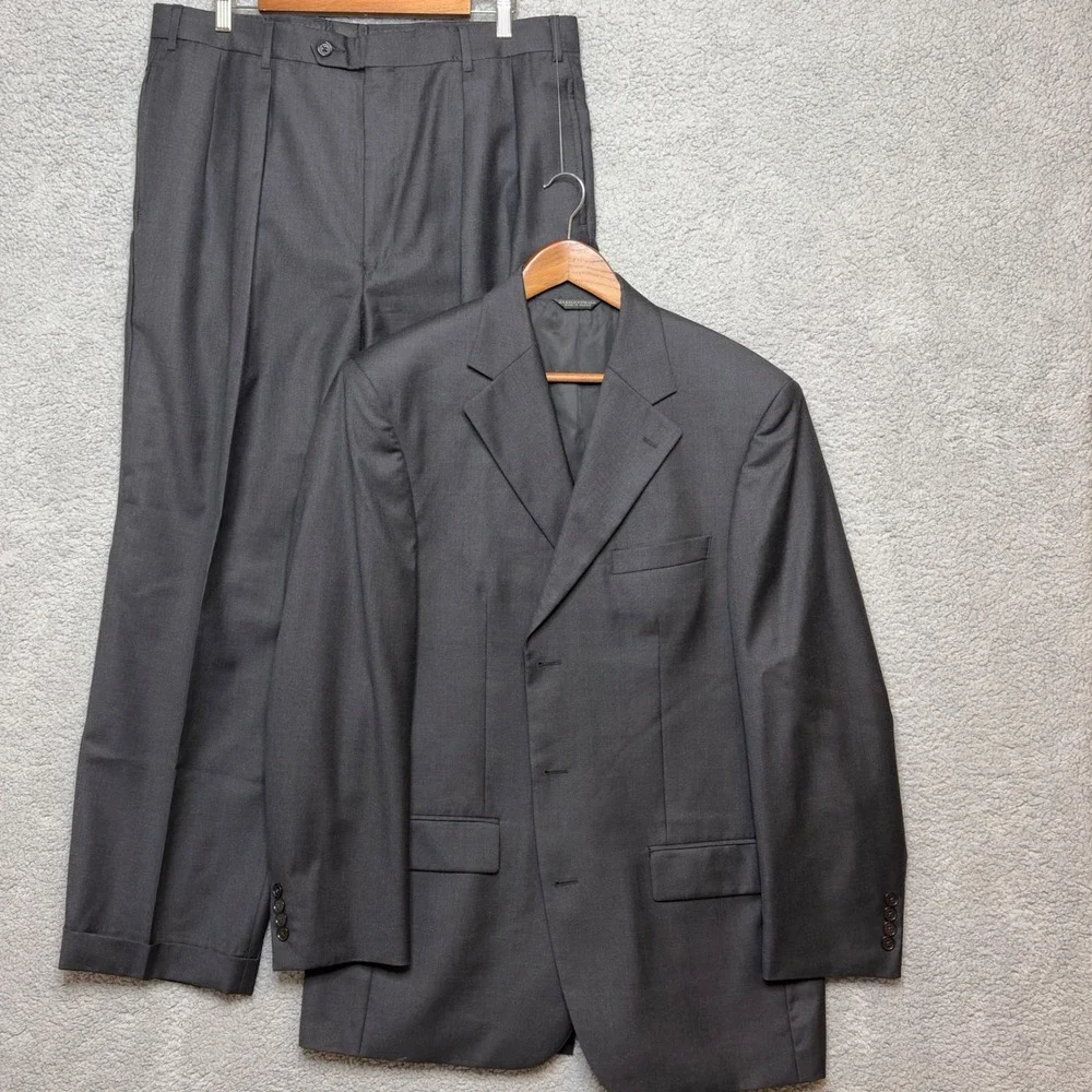 VTG Harold Powell 100% Wool Suit 43L 37x30 Men Gray 2 Piece Blazer Pants Classic